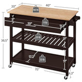 Yaheetech Kitchen Island on Wheels with Bamboo Tabletop, 3-Tier Rolling Kitchen Cart Microwave Oven Cart Serving Trolley with Drawer and Wine Storage Shelf, 20" D x 40" W, Espresso Yaheetech