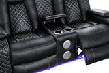 Ball & Cast Power Recliner Sofa Set Leather Reclining Couch Home Theater Seating 3PCS Recliner Couch Loveseat & Chair Sets with Coffee Table,Reading Light,Cup Holders for Home Theater,Living Room