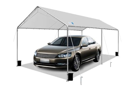 Carport Canopy 10'x20' Heavy Duty Carport, Waterproof & UV Protected Garage Top Tarp Shelter Cover with Reinforced Steel Cables, Outdoor Portable Garage for Car, Boat Tent, Light Grey SAILARY