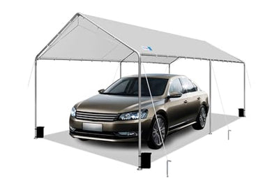 Carport Canopy 10'x20' Heavy Duty Carport, Waterproof & UV Protected Garage Top Tarp Shelter Cover with Reinforced Steel Cables, Outdoor Portable Garage for Car, Boat Tent, Light Grey