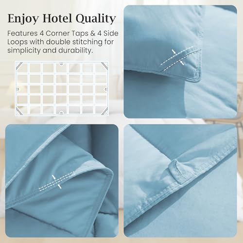 Peace nest Twin Size Goose Feather Fiber and Down Comforter Fluffy Duvet Insert All Season Hotel Luxury Bedding Comforters Soft Medium Warmth 68x88 Inches Blue Peace nest