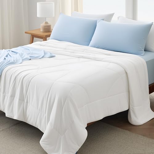 Bedsure Cooling Comforter Queen Size - GentleSoft Moisture Wicking Cooling Blanket for Hot Sleepers, Breathable Lightweight Duvet Insert, Dual-Sided Summer Blanket, White, 88x88 Inches Bedsure