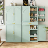 HQZX 71’’ Tall Kitchen Pantry Cabinet, Pantry Storage Cabinet with 6 Doors Shelves, Large Drawer & 2 Pull Out Shelves, Freestanding Cupboard for Kitchen, Dining Room, Green HQZX