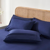 Yogeneg Queen Comforter Set 7 Piece Bed in a Bag,Grid Pinch Pleat Navy Blue Bedding Set,Striped Textured Soft Microfiber Comforter with Sheet Set,All Season Complete Bed Set(Navy Blue,Queen) Yogeneg