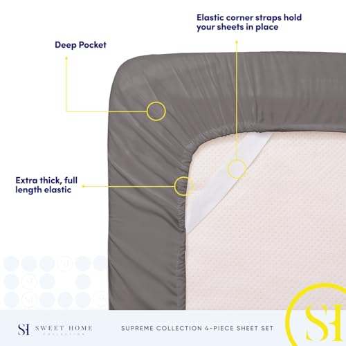King Size Sheets - Breathable Luxury Bed Sheets with Full Elastic & Secure Corner Straps Built In - 1800 Supreme Collection Extra Soft Deep Pocket Bedding Set, Sheet Set, King, Gray Sweet Home Collection