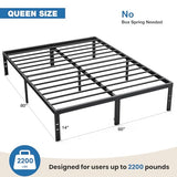 OLIXIS Metal Queen Bed Frame - 14in High with Storage Space, No Box Spring Needed with Sturdy Steel Slat Support, 2200LBS Heavy Duty for Easy Assembly, Black for Bedroom OLIXIS