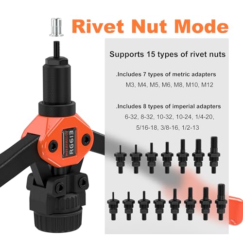 WelderElite Dual-Function Rivet Nut Tool Rivet Gun Kit Including 405 pcs Rivet Nuts Blind Rivets 15 Mandrels 5 Rivet Nozzles, Multi-Purpose - WoodArtSupply