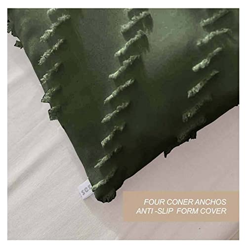 Nanko King Comforter Set Dark Green Tufted Jacquard Boho Soft Shabby Chic Reversible Down Alternative Microfiber Bedding - All Season Duvet Bohemia Bed Sets Women Men Size 104 x 90 3pc, Green Nanko