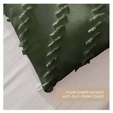 Nanko King Comforter Set Dark Green Tufted Jacquard Boho Soft Shabby Chic Reversible Down Alternative Microfiber Bedding - All Season Duvet Bohemia Bed Sets Women Men Size 104 x 90 3pc, Green Nanko