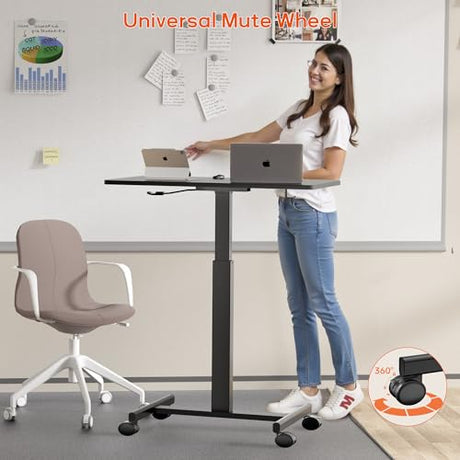 NICECOZY Mobile Standing Desk, Small Teacher Standing Rolling Desk, Portable Laptop Desk with Lockable Wheels, Computer Workstations, Adjustable Height, Black NICECOZY