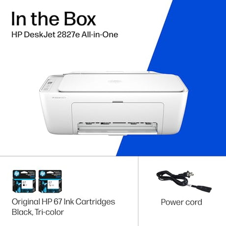 HP DeskJet 2827e Wireless All-in-One Color Inkjet Printer, Scanner, Copier, Best-for-Home, 3 Month Instant Ink Trial Included, AI-Enabled (6W7F5A) HP