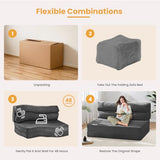 Foldable Mattress Queen, 3 in1 Convertible Couch Bed, Futon Folding Mattress Corduroy, Fold Out Sofa Bed Floor Couch Lounge Sleeper Mattresses for Living Room, High-Density Memory Foam 5'', Gray feliz home