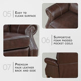 Lexicon Push Back Reclining Chair, Top Grain Leather Match Push Back Recliner Chair with Nailhead Trim, Rolled Arms, Solid Wood Legs, for Living Room/Apartment/Office, Easy Assembly, Brown