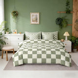 Erosebridal Plaid Full Comforter Set 7 Piece Beige Sage Green Checkerboard Bed in A Bag with Sheets Geometric Checkered Bedding Set for Kids Boys Girls,Aesthetic Grid Bed Set Erosebridal