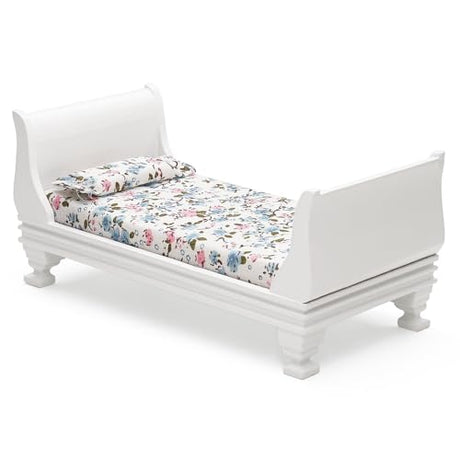 Odoria Dollhouse Single Bed Miniature: 1/12 Scale Wooden Bed Victorian for 6 inch Dolls Bedroom Vintage - Mini White Furniture with Bedding Fabric Odoria