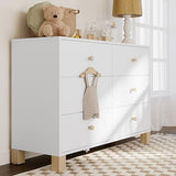 Storkcraft California 6-Drawer Double Dresser (White with Driftwood) - GREENGUARD Gold Certified, Interlocking Drawer System, Dresser Drawer Organizer for Kids Bedroom Storkcraft
