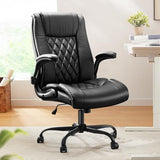 Marsail Executive Office Chair with Flip-up Armrests,PU Leather Ergonomic Desk Chair Height-Adjustable Swivel Rolling Computer Desk Chair,Black Marsail