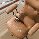 Sucrever Brown Office Chair with Triple-Layers Thicken Wide Seat, Mid Back Leather Desk Chair with Wheels and Arms, Mid-Century Modern Computer Chair for Home Office Sucrever