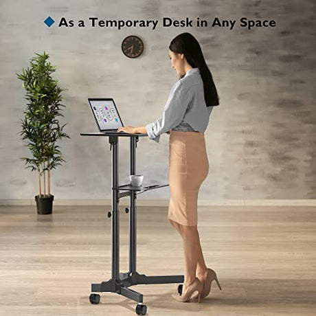 BONTEC Lecterns & Podiums Portable Mobile Standing Laptop Desk, Height Adjustable, Sit Stand, Home Office Classroom Pulpit Stand Up Desk Workstation, Rolling Table Laptop Cart with Storage Tray BONTEC