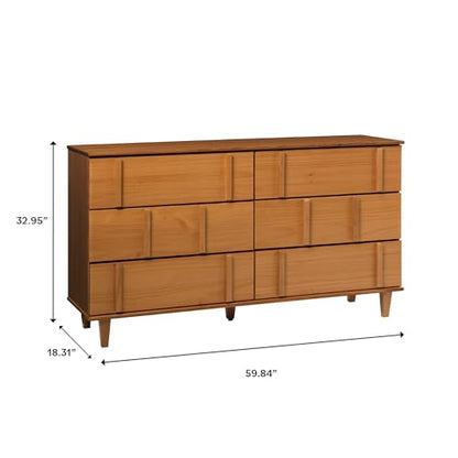 Walker Edison Contemporary Detailed 6-Drawer Solid Wood Dresser, 60 Inch, Caramel-T - WoodArtSupply