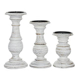 Deco 79 Mango Wood Decorative Candle Holder Turned Style Pillar Candle Stand, Set of 3 Candlestick Holder 10", 8", 6”H, White Deco 79