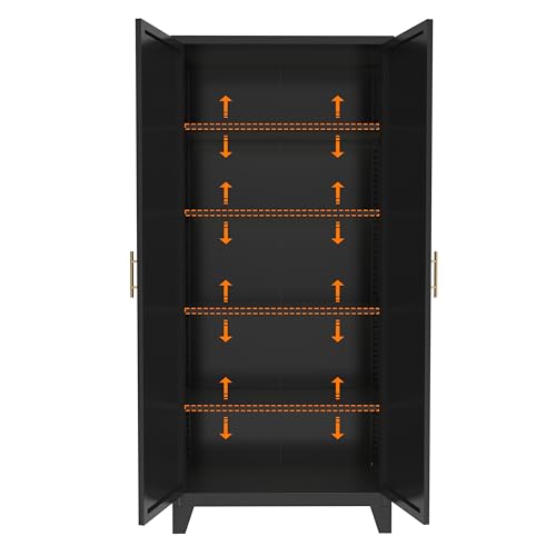 Ball & Cast 71″Tall Freestanding Kitchen Pantry Cabinet,Versatile Metal Storage Cabinet w/Adjustable Shelves & Doors,Pantry Cabinet for Kitchen and Dining Room,Black Ball & Cast