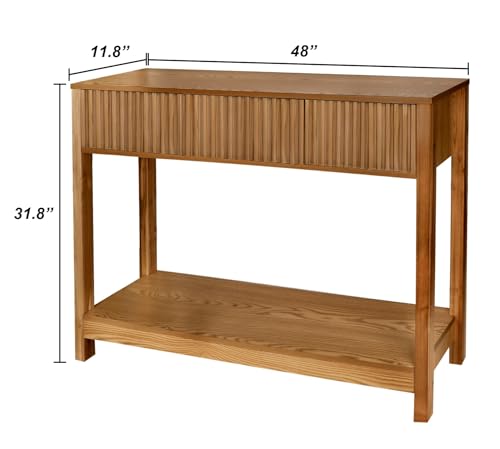 Fluted Console Table with Storage, 48" Long Entryway Slim Sofa Table Behind Couch Entry Tables, Narrow Wood Hallway Modern Living Room Couch Foyer Entrance Tables Brown ZYBT