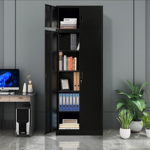 BESFUR Metal Storage Cabinet, 87 Inch Tall Locking Storage Cabinets with Top Cabinet Large Garage Storage Cabinet with Adjustable Shelves and Locking Doors for Office, Utility Room, Black BESFUR