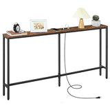 MAHANCRIS 63'' Skinny Console Table with Charging Station, Narrow Long Sofa Couch Table, Easy Assembly, Entryway Table for Living Room, Foyer, Hallway, Rustic Brown CTHR165E01Z1 MAHANCRIS