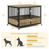 DWVO Dog Crate Furniture with Wheels, 43 Inch Dog Kennel Indoor Furniture End Table Dog Crate for Dogs, Farmhouse Decorative Wooden Dog Cage Table with Double-Doors, Chew-Resistant, Greige DWVO