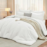 MUXHOMO 7 Pieces Queen Comforter Set, Soft Bed in a Bag Queen Size, All Season Bedding Set with Comforter, Flat Sheet, Fitted Sheet, Pillowcases & Shams, White MUXHOMO