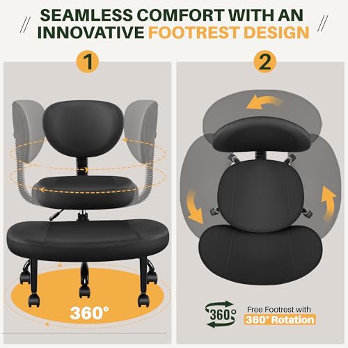 Primy Criss Cross Office Chair - ADHD Cross Legged Chair with Wheels - Adjustable Height Ergonomic Kneeling Desk Chairs for Meditation Yoga Home Office with Backrest, 360°Rotating Footrest - Black Primy