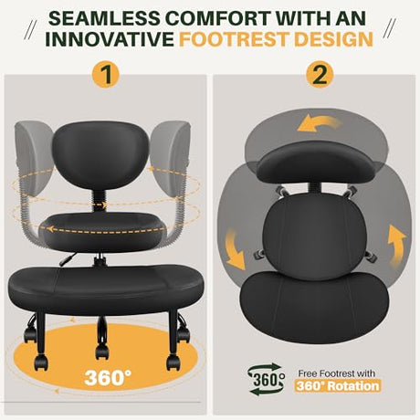 Primy Criss Cross Office Chair - ADHD Cross Legged Chair with Wheels - Adjustable Height Ergonomic Kneeling Desk Chairs for Meditation Yoga Home Office with Backrest, 360°Rotating Footrest - Black Primy