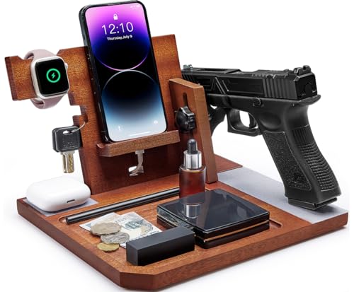 OneTigris Nightstand Gun Organizer, Gifts for Men Women, Night Stand Organizer Wood Phone Docking Station, Gift Ideas for Birthday, Mother's Day, Father's Day, Christmas, and Valentine's Day  - WoodArtSupply