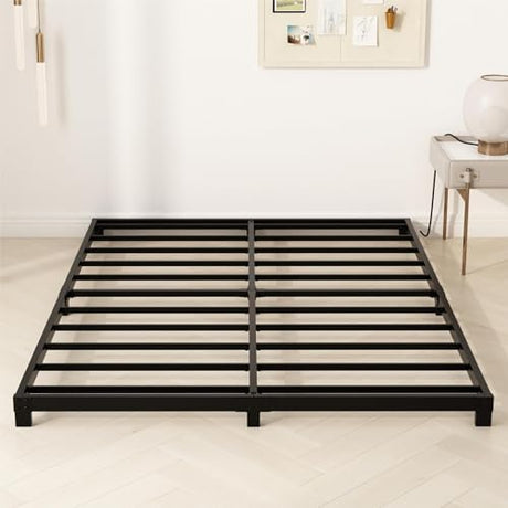YUSENHEEI 4 Inch Full Size Bed Frame, Heavy Duty Metal Platform Low Bed Frame Full, No Box Spring Needed, Noise Free, Easy Assembly, Black YUSENHEEI