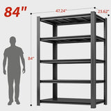 SYLOUGH 47.12" W Father&I 5-Shelf Industrial Adjustable Heavy-Dudy Tall Metal Steel Garage Storage Shelves Shelving Units/Rack System (Commercial) for Basement/Shop/Dorm, 83" H*47.12" W*23" D*, Black SYLOUGH