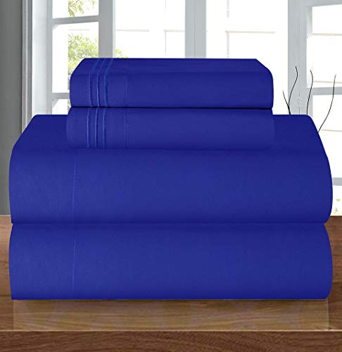 Elegant Comfort Luxury 1500 Premium Hotel Quality Microfiber 4-Piece Sheet Set - Wrinkle Resistant, All Around Elastic Fitted Sheet, Deep Pocket up to 16", Full, Royal Blue Elegant Comfort