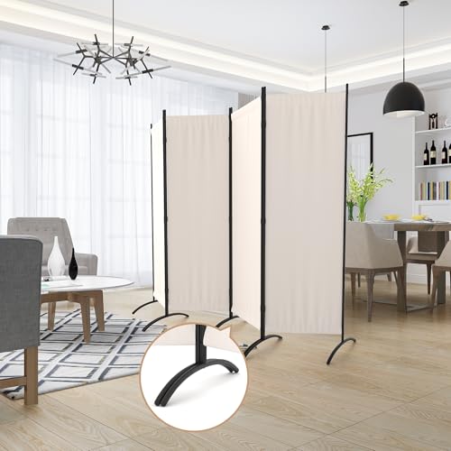 Kecreque Room Divider 4 Panel Folding Screen Portable Wall with 5 Curved Metal Feet Partition Room Dividers，6FT Wall Divider for Office Divider, Bedroom，Dressing Room,White Kecreque