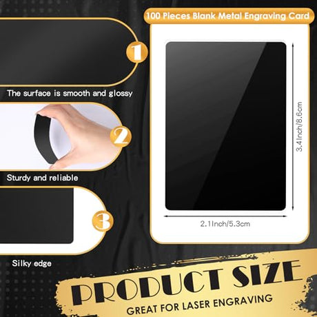 weparmeety 100 Pcs Metal Engraving Blanks Aluminum Sheet Laser Engraving Business Card Multipurpose DIY Gift Cards 86 x 54 x 0.21 mm (Black) weparmeety