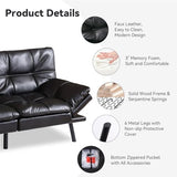 AMICLIBER 71" Convertible Futon Sofa Bed,Bright Black Faux Leather Futon Couch,Memory Foam Reclining Sleeper Sofa Bed,Modern Folding Small Loveseat Couches for Living Room,Office,Apartment AMICLIBER