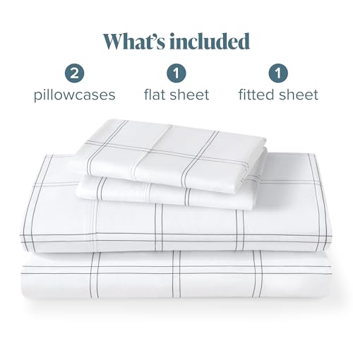 Bare Home Full Sheet Set - Luxury 1800 Ultra- Soft Double Brushed Microfiber - Deep Pockets - Easy Fit - 4 Piece Bedding Sheet Set (Full, Modern Plaid - White/Grey) Bare Home