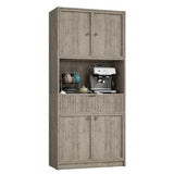 IDEALHOUSE Tall Storage Cabinet, 70" Kitchen Pantry Cabinet with Doors, Fluted Kitchen Hutch Cupboard with Microwave Shelf & Drawer, Freestanding Cupboard for Dining Room, Living Room, Gray IDEALHOUSE