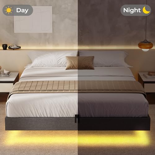 BTHFST Floating Bed Frame Full Size with LED Lights, Modern Metal Full Platform Bed, Solid and Stable, Noise Free, No Box Spring Needed, Easy Assembly BTHFST