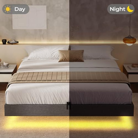 BTHFST Floating Bed Frame Full Size with LED Lights, Modern Metal Full Platform Bed, Solid and Stable, Noise Free, No Box Spring Needed, Easy Assembly BTHFST