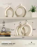 Interlocked Decorative Vase Set of 2 | Matte Sand-Textured Ceramic Vases for Modern Japandi & Boho Home Decor, Standalone or with Flowers for Mantel, Shelf, Entryway Console Table (Matte Cream White) Jonronboci