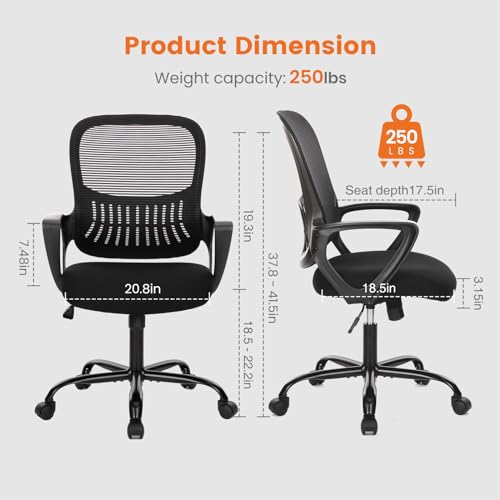 Sweetcrispy Ergonomic Mid-Back Mesh Home Office Desk Chair with Wheels, Lumbar Support, and Comfortable Armrests for Home, Bedroom, Study, Office Sweetcrispy