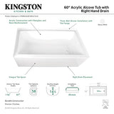 Aqua Eden VTAP603222R 60-Inch Acrylic 3-Wall Alcove Tub with Right Hand Drain Hole, White Kingston Brass