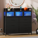 Lulive 9-Drawer Dresser & Chest of Drawers with LED Lights, Power Outlets & Acrylic Window - Modern Storage Organizer for Bedroom, Living Room, Closet (Black) Lulive