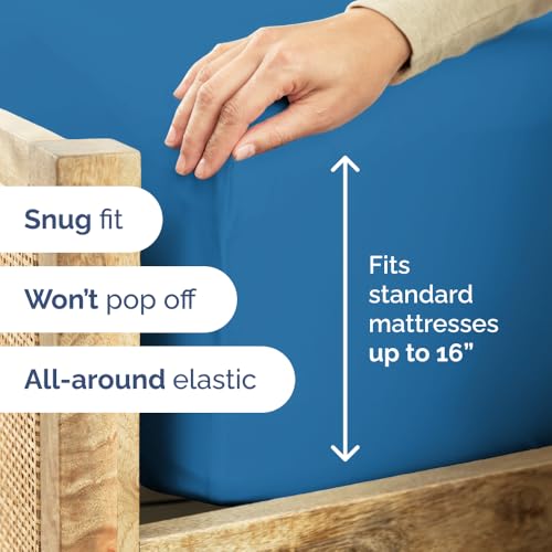 Twin Fitted Bed Sheet - Bottom Single Fitted Sheet Only - Soft Hotel Luxury Bedding w/ 8-16 Inch Deep Pockets - Breathable, Cooling & Wrinkle Free - Easy-Care, Fade and Shrink Resistant - Royal Blue CGK Unlimited