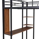 Bellemave Full Size Loft Bed with Desk and 2 Shelves, Metal Loft Bed Frame with 2 Ladders and Guardrails for Kids Teens (Black/Full) Bellemave